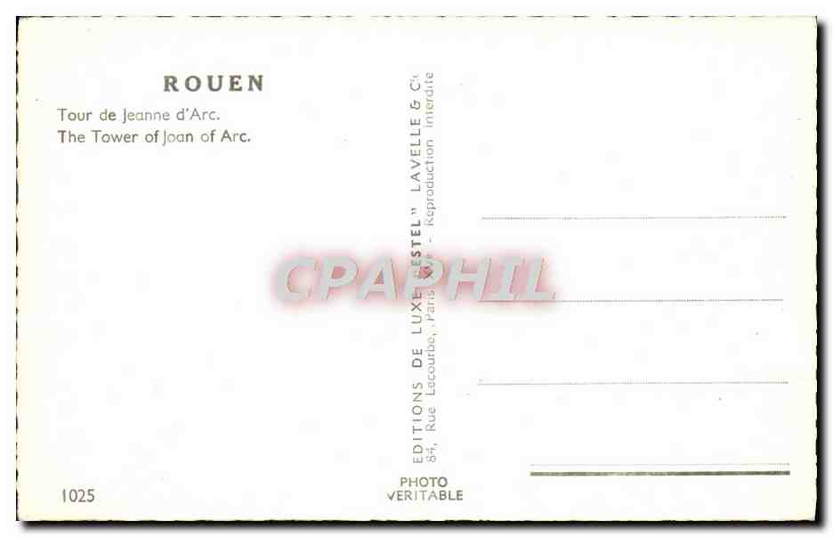 CPM Rouen Tour de Jeanne d'Arc — Verso