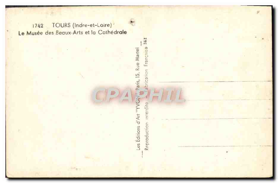 CPM Tours Le Musee des Beaux Arts et la Cathedrale — Rückseite