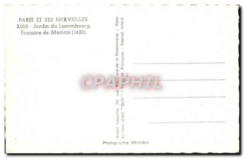 CPM Paris Et Ses Merveilles Jardin du Luxembourg Fontaine de Medicis — Verso