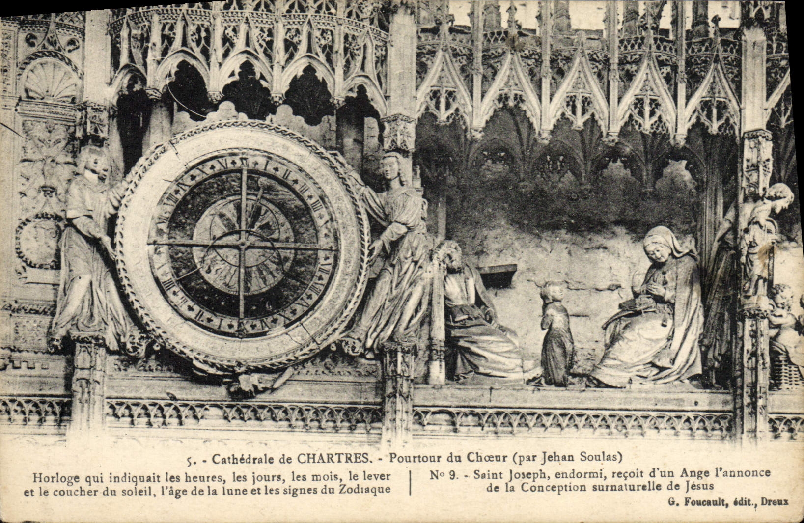 Cattedrale di Chartres — Orologio astronomico e scena della Natività — G. Foucault, edit., Dreux