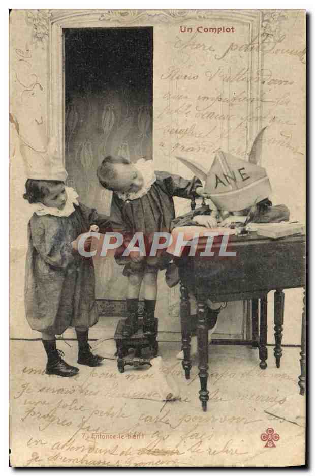 CPA Enfants Un complot Ane 