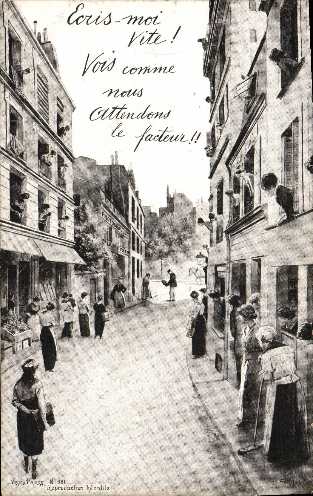 CPA Ecris Moi Vite Vois Comme Nous attendons Le Facteur