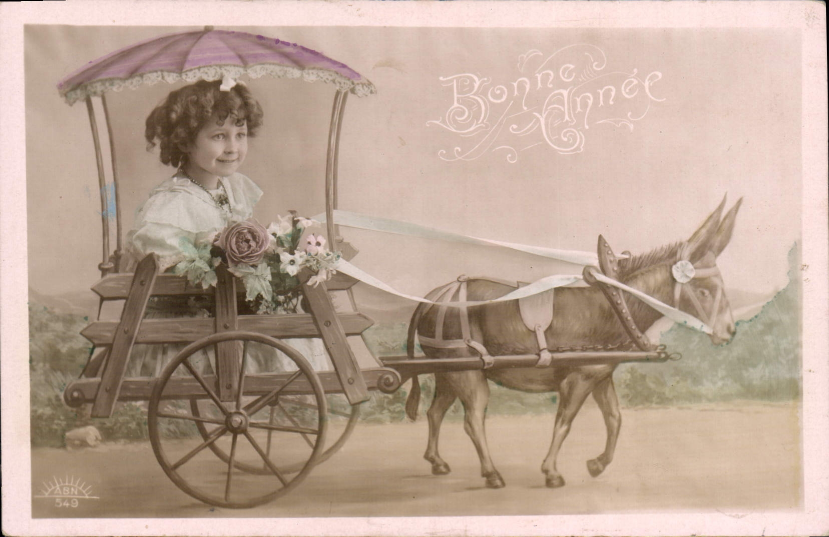 CPA Bonne Annee Enfant Ane Mule 