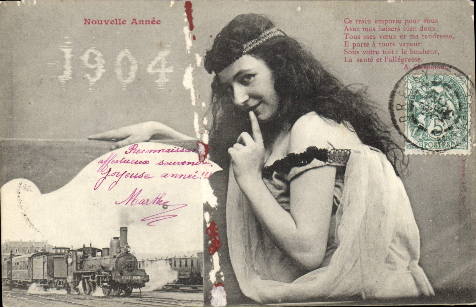 CPA Nouvelle Annee Femme 1904 Train