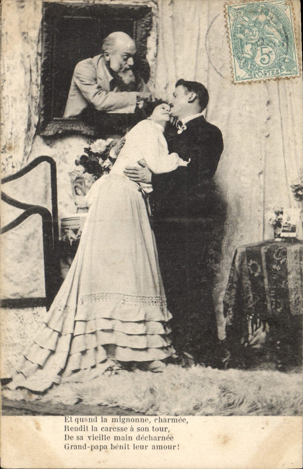 Grand-papa bénit leur amour — scène de mariage — éditeur non identifié