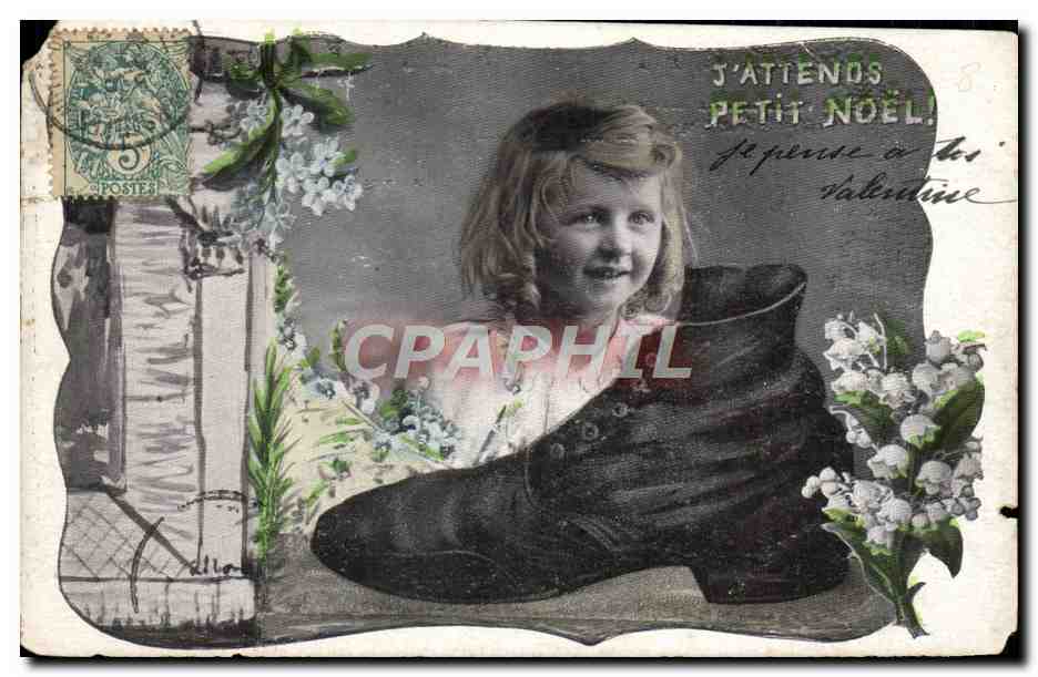 CPA Fantaisie Enfant J'attends Petit Noel