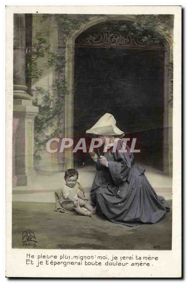 CPA Fantaisie Femme Enfant Bebe Religieuse