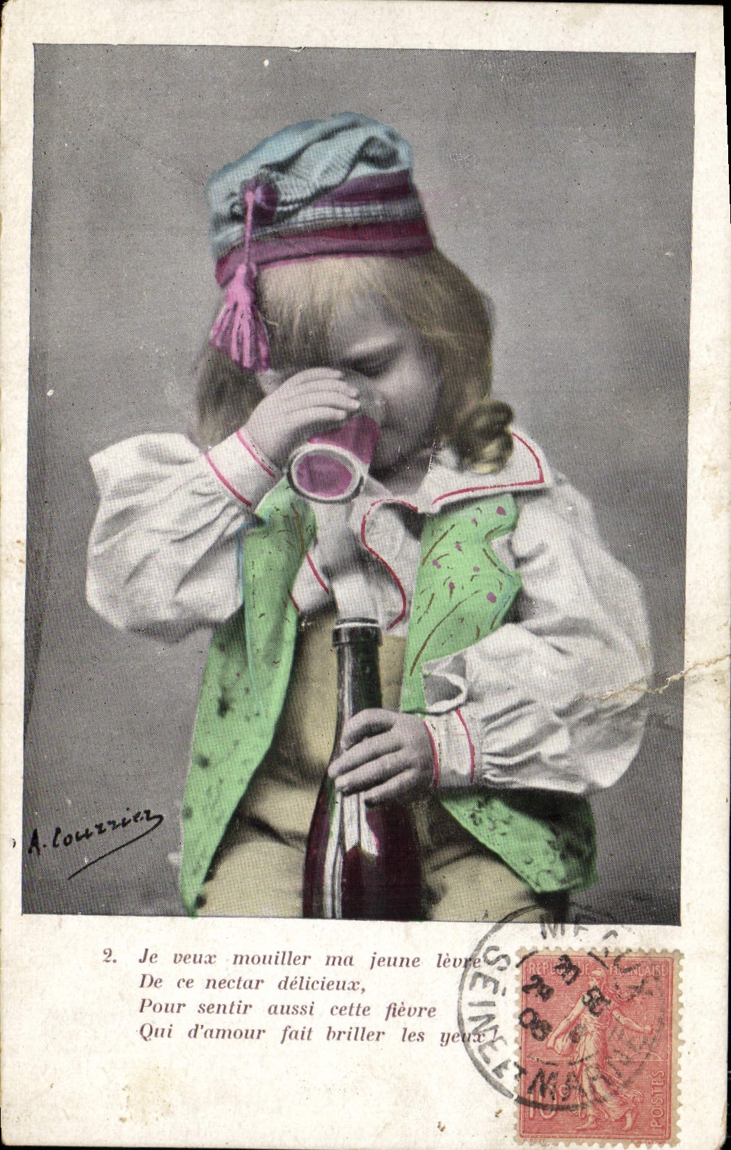 CPA Fantaisie Enfant Alcool