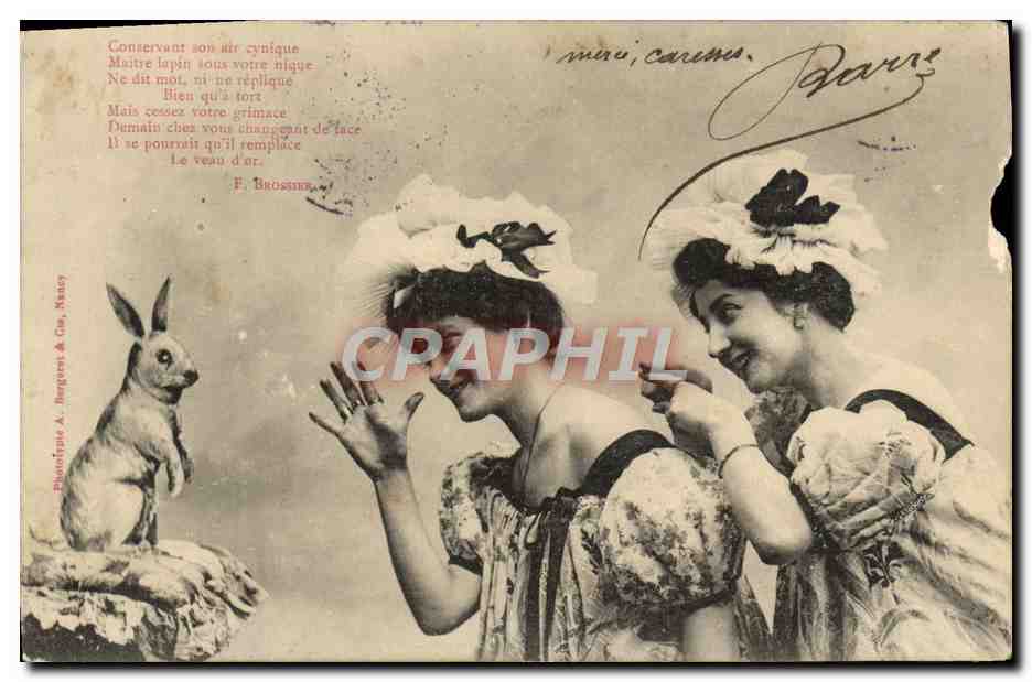 CPA Fantaisie Femmes Lapin 