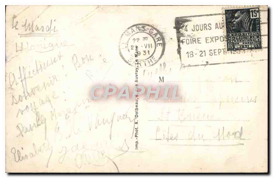 Le Mans — La Cathédrale, côté Sud — Imp. Phot. A. Dolbeau, Le Mans — Verso
