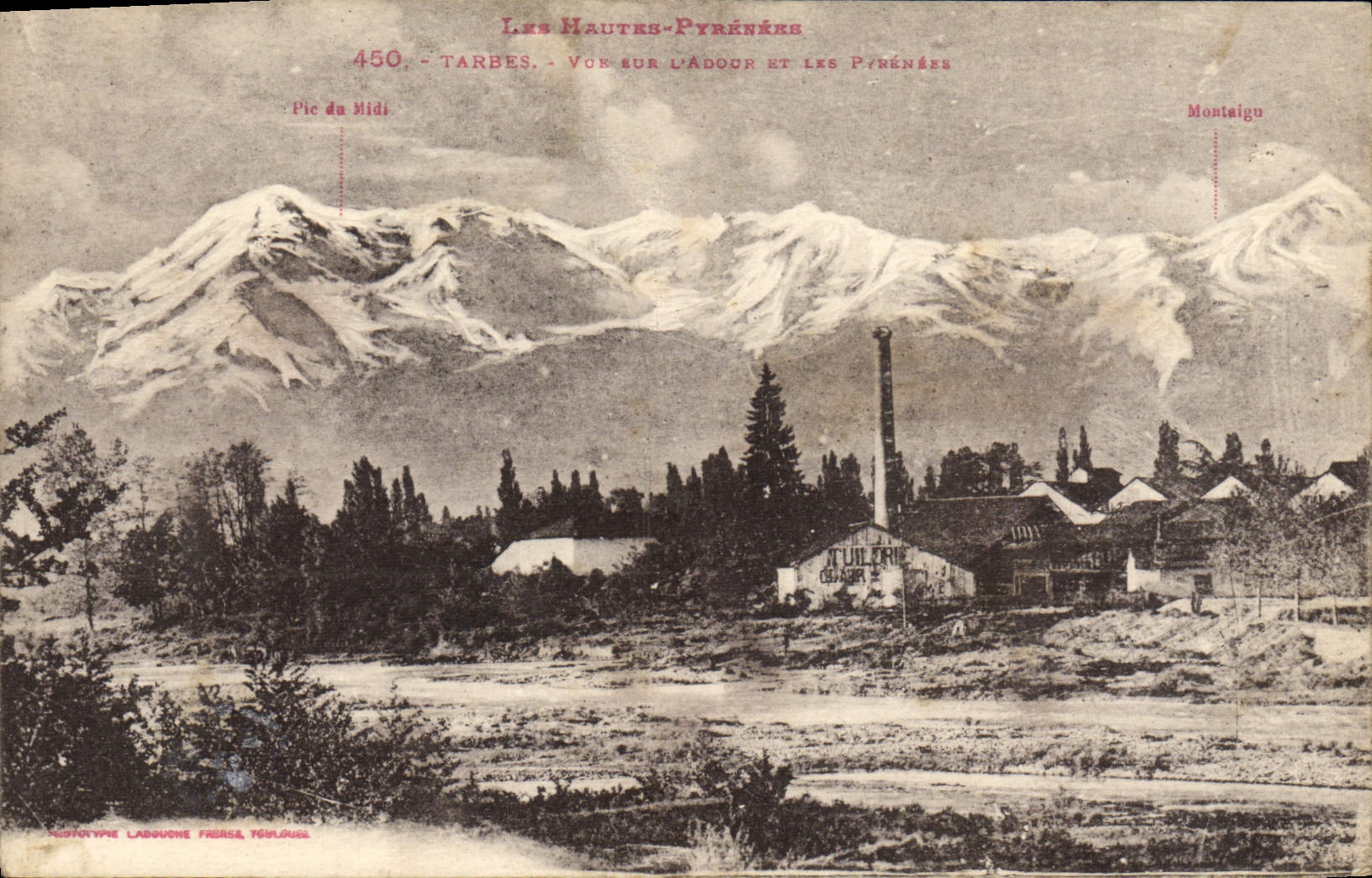 Tarbes - Vue sur l'Adour et les Pyrénées — Éditeur Labouche Frères, Pau
