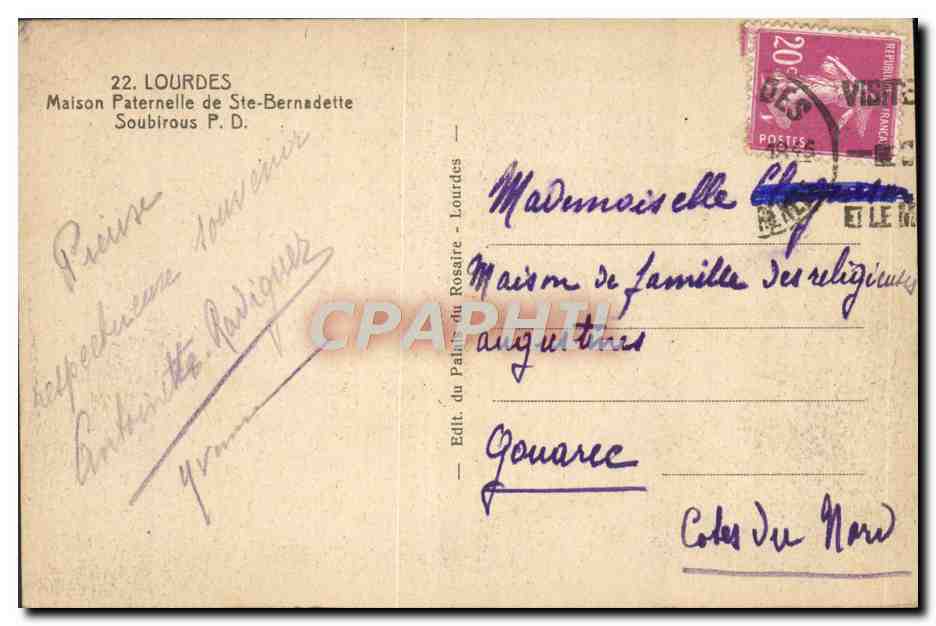 CPA Lourdes Maison Paternelle De Ste Bernadette Soubirous — Verso