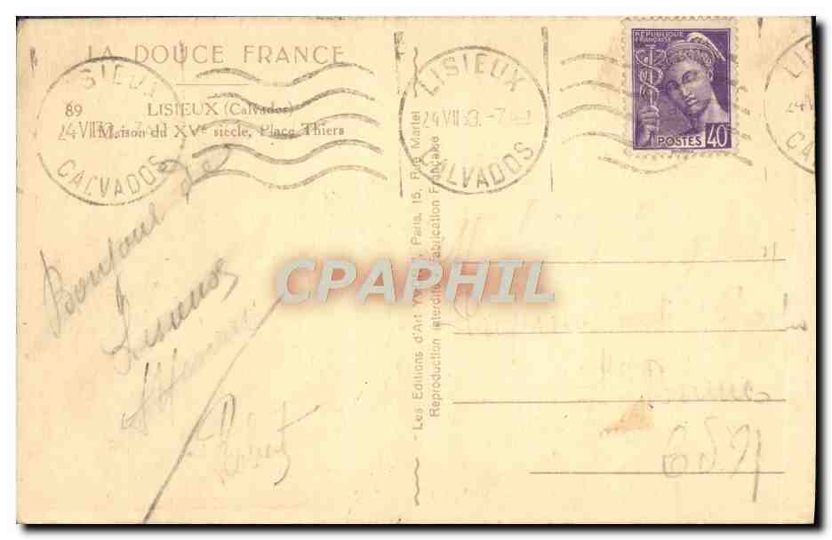 CPA La Douce France Lisieux Maison Du 15eme Place Thiers  — Rückseite