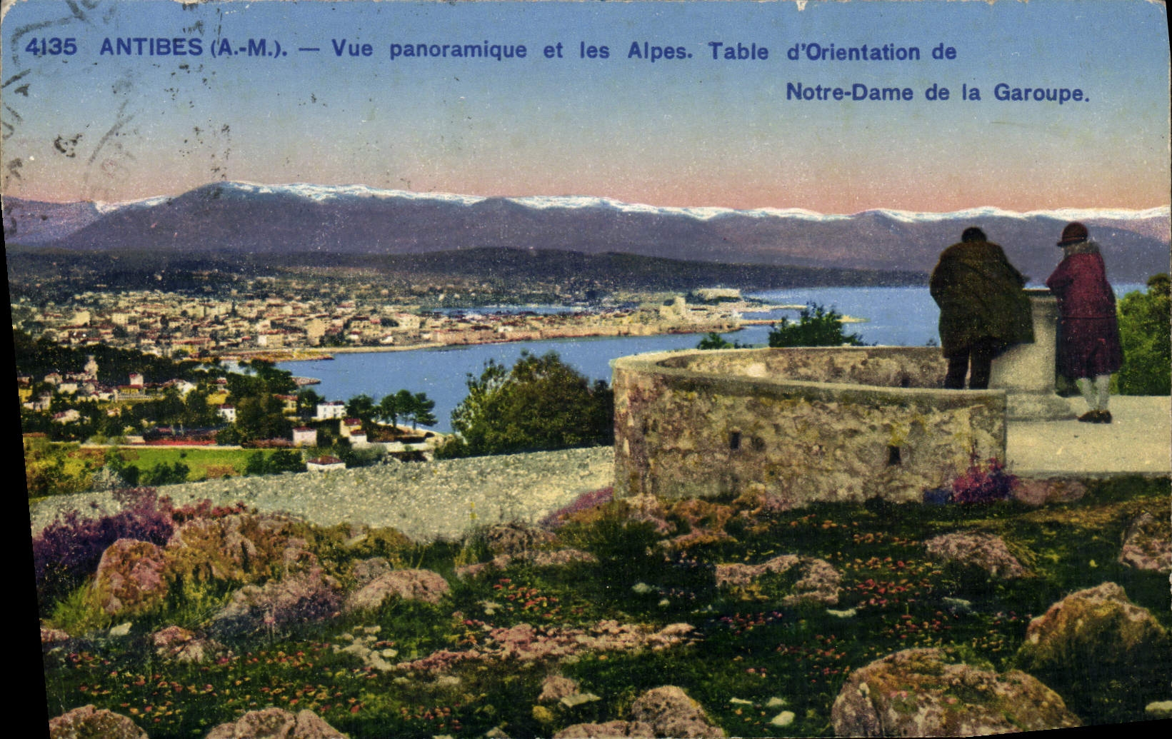 CPA Antibes Vue Panoramique Et Les Alpes Tabie d'Orientation De Notre Dame De La Garoupe