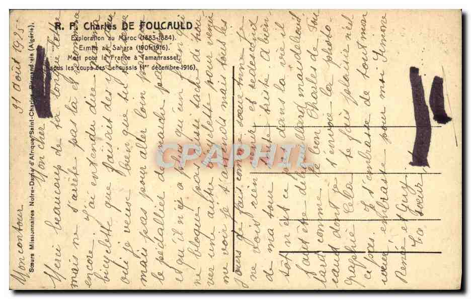 CPA RP Charles De Foucauld Exploration Au Maroc 1883 1884 Mort a Tamanrasset — Rückseite