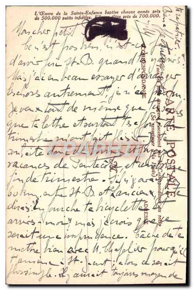 Monseigneur De Forbin Janson — Evêque de Nancy, Fondateur de l'Œuvre de la Sainte Enfance — Collection de l'Œuvre de la Sainte Enfance, 44 rue du Cherche-Midi, Paris (6e) — Rückseite
