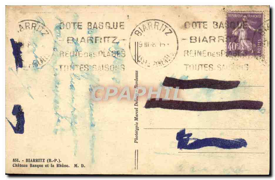 CPA Biarritz Chateau Basque Et La Rhune — Verso