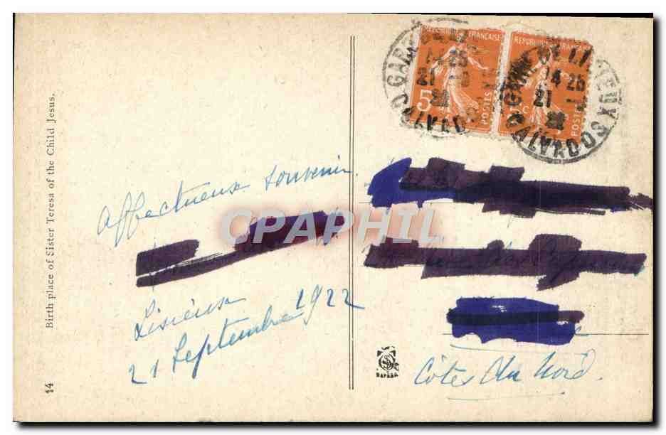 CPA Maison ou Naquit Soeur Therese De l'Enfant Jesus Alencon — Rückseite