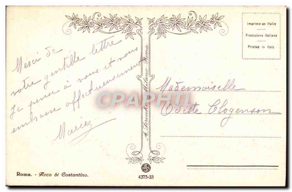 CPA Roma Arco Di Costantino — Rückseite
