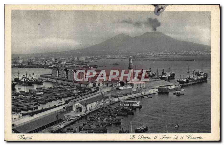 CPA Napoli Il Porto Il Faro Ed If Vesuvio