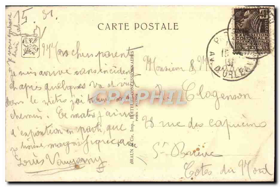 Exposition Coloniale Internationale — Paris 1931 — L'Algérie — Côté Sud-Algérien — Montaland, Arch. — Rückseite