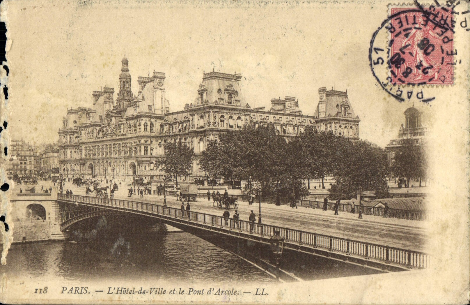 Antike Ansichtskarte Paris Das Rathaus und die Pont d'Arcole