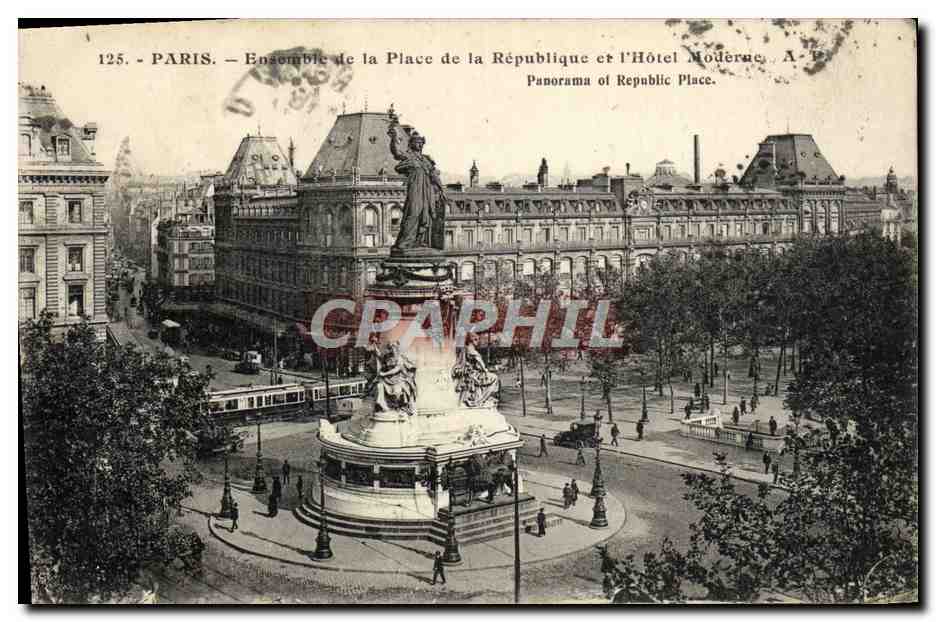CPA Paris Ensemnble de la Place de la Republique et l'Hotel Moderne 