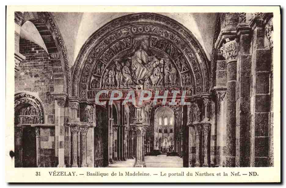 Vézelay — Basilique de la Madeleine — Le portail du Narthex et la Nef