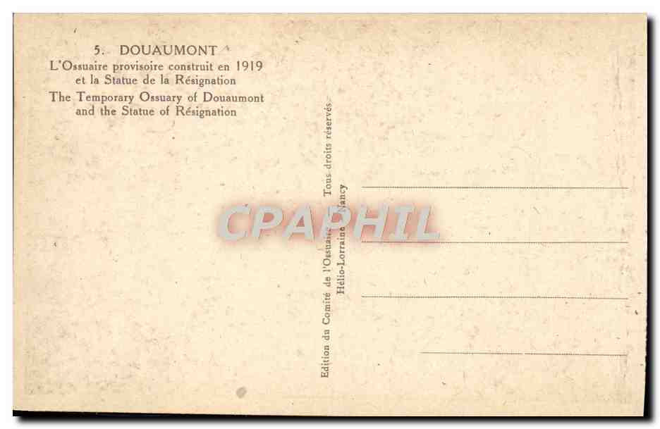 Ossuaire de Douaumont — Chapelle provisoire — Édition du Comité de l'Ossuaire, Nancy — Verso