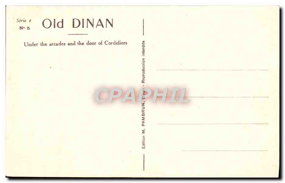 Dinan - Sous les Porches, la Porte des Cordeliers — Série 1, N° 5, Édition M. Pambrun, Dinan — Achterkant
