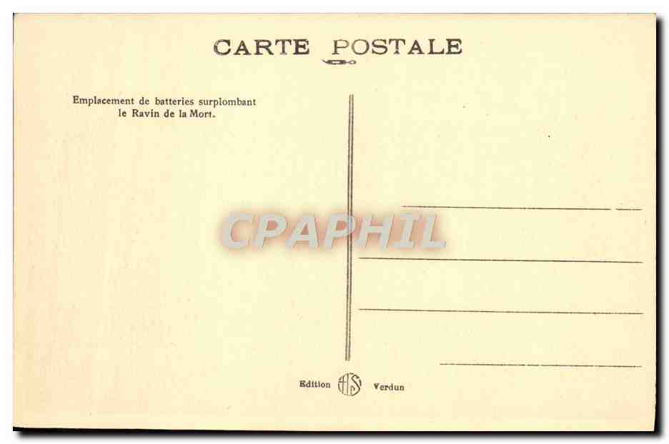 CPA Emplacement de batteries surplombant le Ravin de la Mort Militaria  — Rückseite