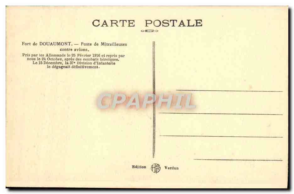CPA Fort de Douaumont Poste de Mitrailleuses contre avions Militaria — Rückseite