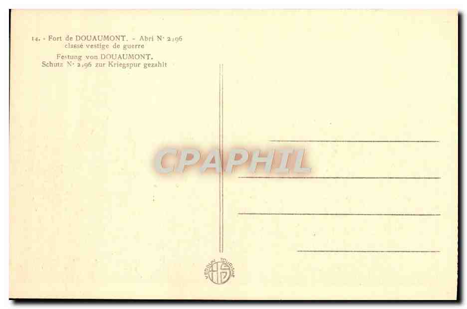CPA Fort de Douaumont Abri 2196 classe vestige de guerre Militaria — Rückseite