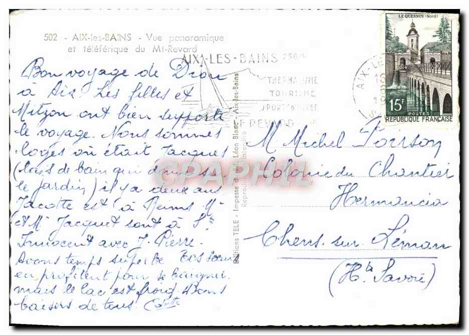 CPM Aix Les Bains Vue Ponoramique et teleferique du Mt Revard — Rückseite