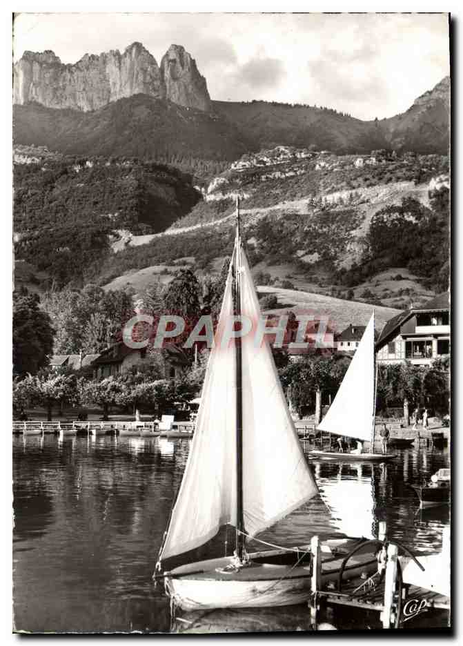 Cartolina moderna Lago d'Annecy Il Porto di Talloires Barca