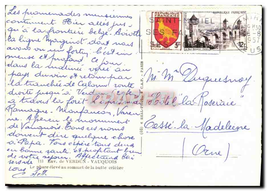 Monument aux morts — Verdun — éditeur CPAPHIL, n°113 — Verso