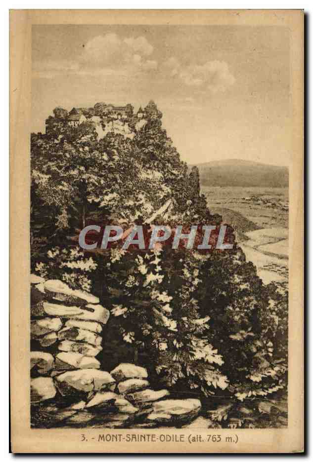 Mont-Sainte-Odile (alt. 763 m.) — vue panoramique du sommet avec édifice et vallée — éditeur non visible, n° de série 3