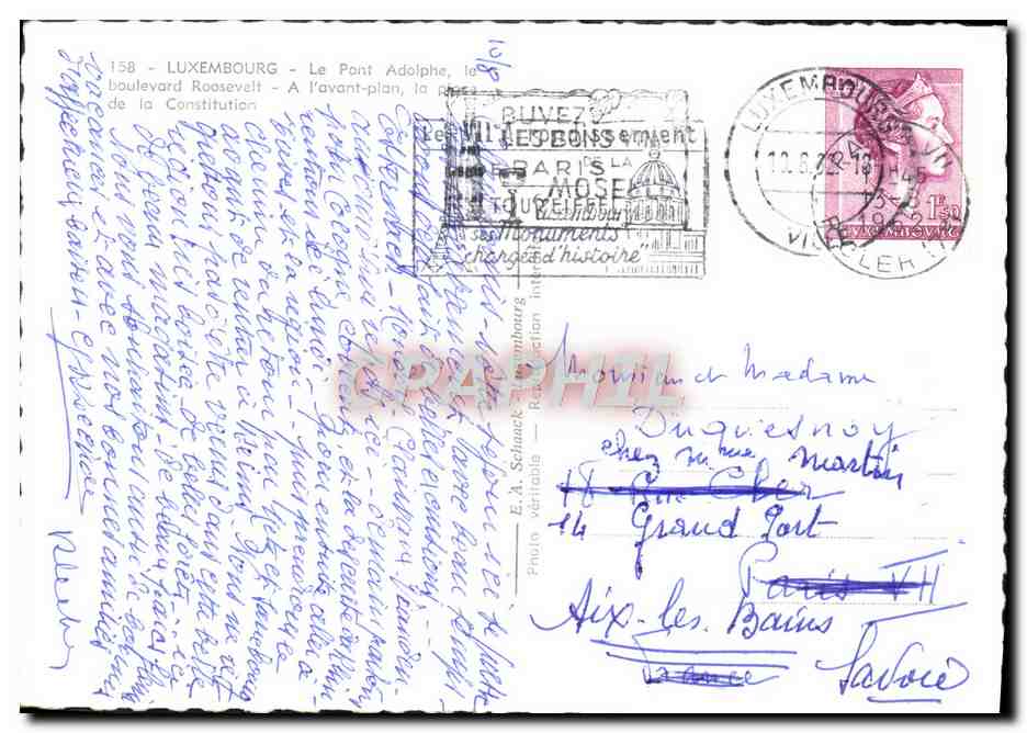 CPM Luxembourg Le Pont Adolphe Boulevard Roosevelt  — Verso