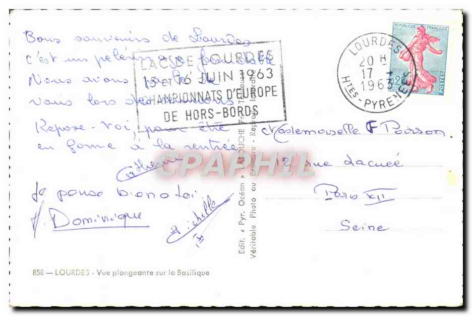 CPM Lourdes Vue Plongeante sur la Basilique — Verso