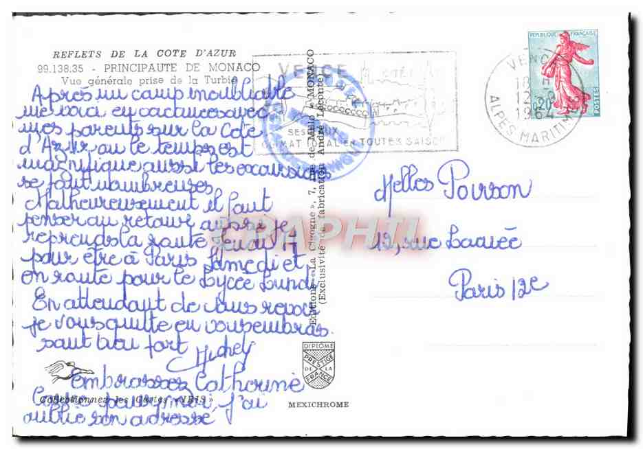 CPM Principaute de Monaco Vue Generale prise de la Turbie — Rückseite