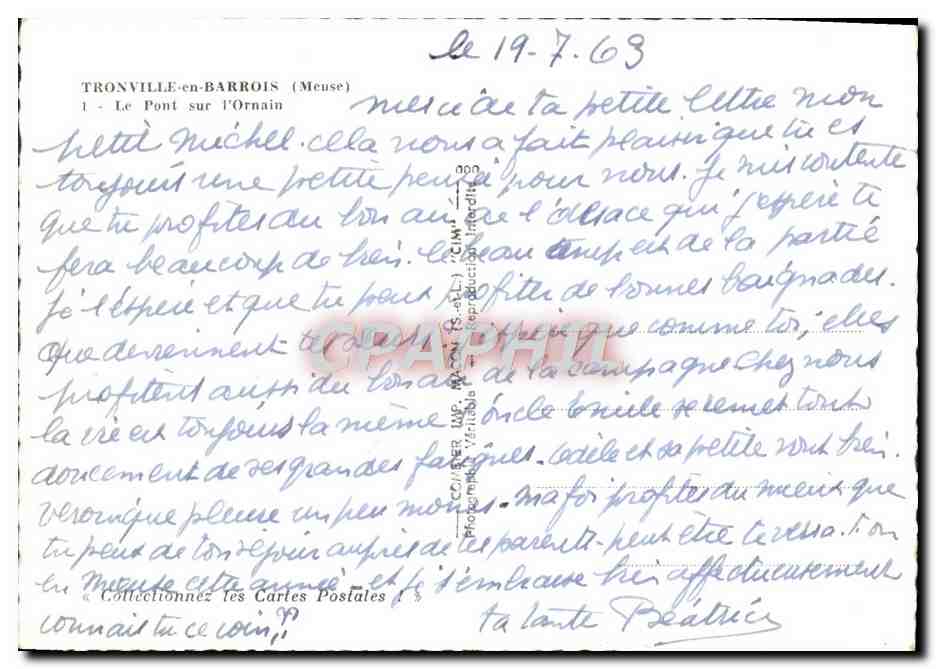 CPM Tronville en Barrois Le Pont sur L'Ornain — Rückseite