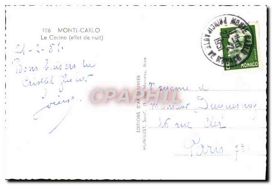 CPM Monte Carlo Le casino Effet de nuit — Rückseite
