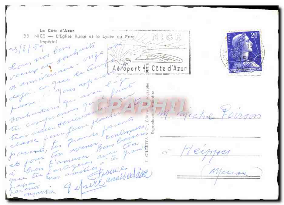 CPM Cote D'Azur Nice L'Eglise Russe et le Lycee du Parc Russie Russia — Rückseite