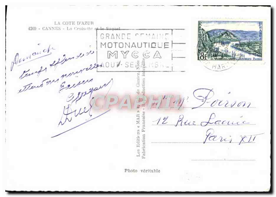 CPM Cannes La Croisette et le Suquet — Verso