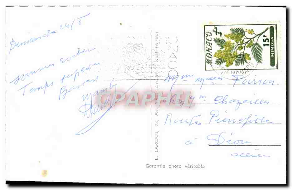 CPM Principaute de Manaco Palais du Prince de Manaco — Verso