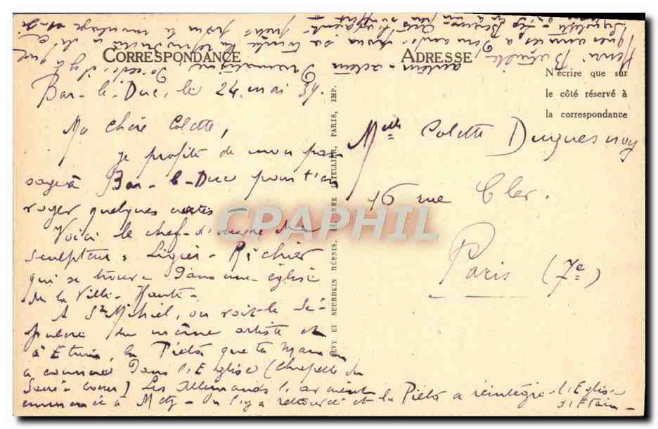 CPA Bar Le Duc L'Eglise Saint Pierre Mausolee du Prince Rene de Chalons Le Squelette — Rückseite