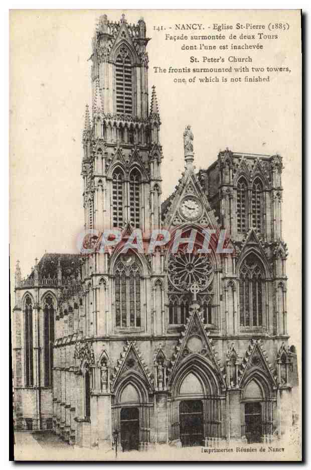 CPA Nancy Eglise St Pierre Facade surmontee de deux Tours