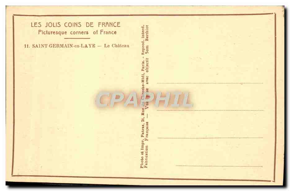 Saint-Germain-en-Laye — Le Château — Les Jolis Coins de France, n°11 — Verso