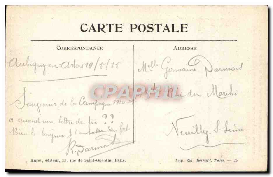 Mont-Saint-Éloi — Les tours de l'ancienne abbaye avant le bombardement allemand — Huret, n°51 — Rückseite