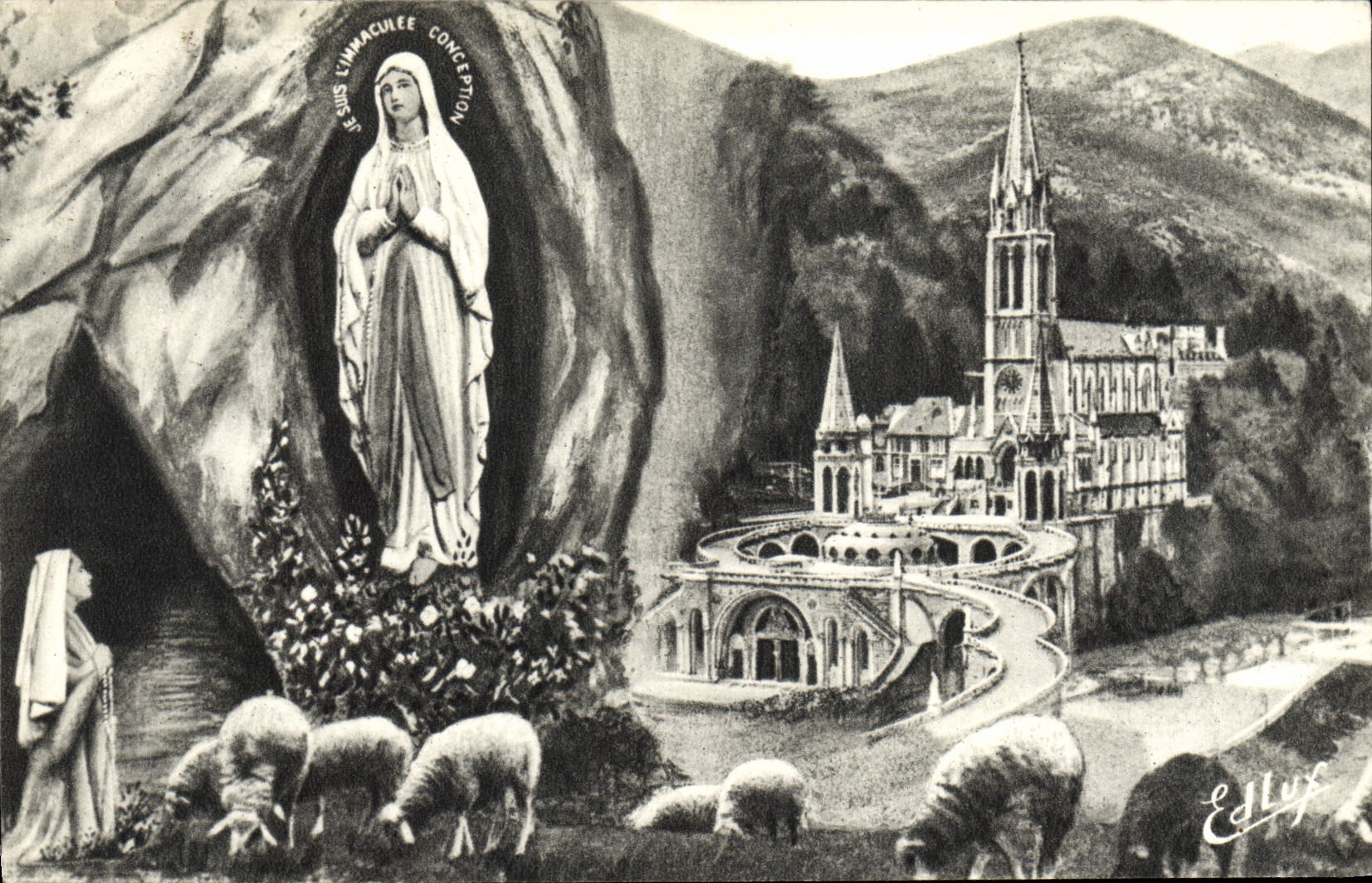 CPA Lourdes La Basilique et L'Apparition